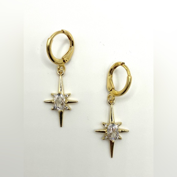 NWT VB&Co Artisan Made Gold & Crystal Drop Star Burst Earrings - Picture 2 of 3